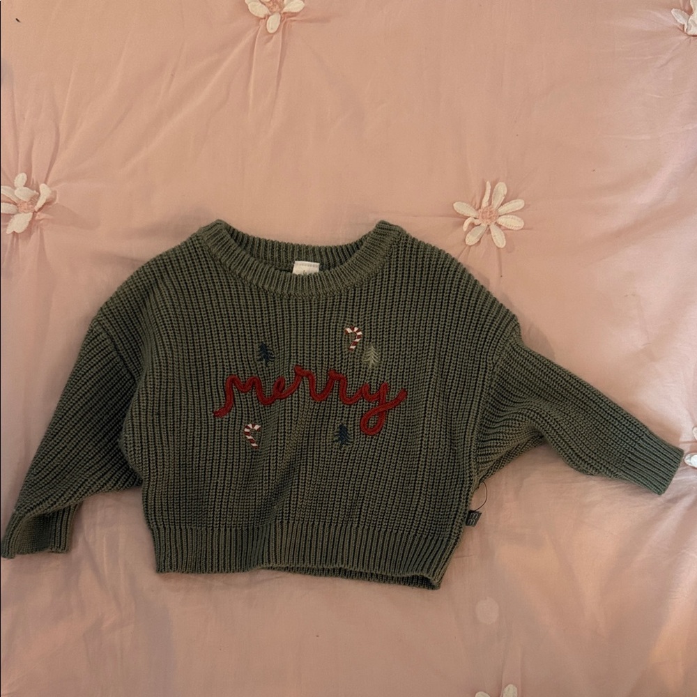 Kids Green Sweater with Red Embroidery